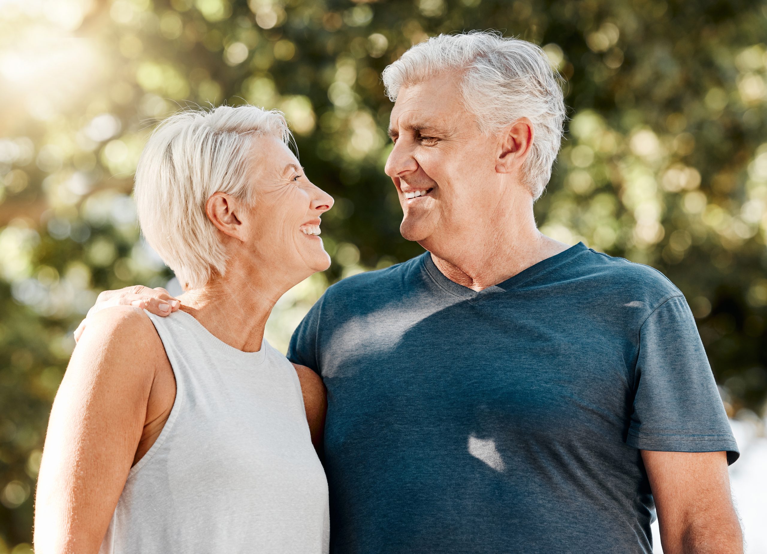 Hormone Replacement Therapy 3 Senior,Couple,,Laughing,And,Bonding,In,Fitness,Workout,And,Garden